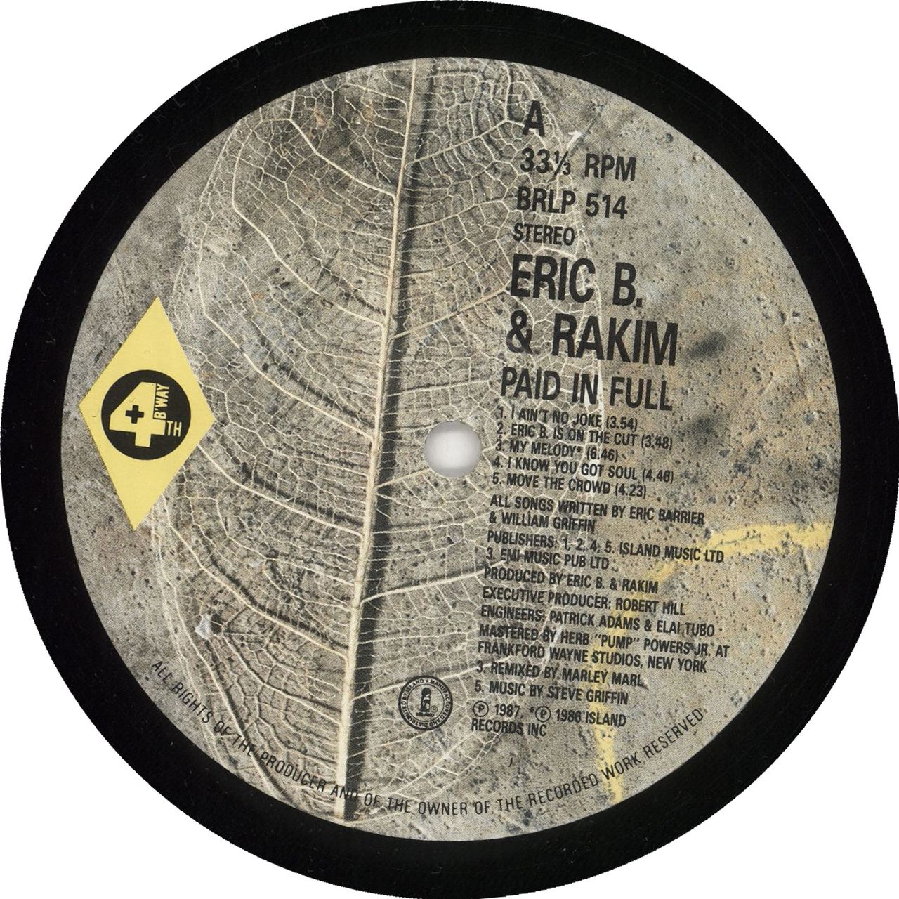 Eric B  Rakim Paid In Full EX UK Vinyl LP —