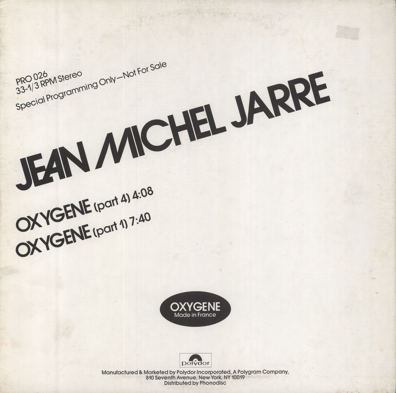 Jean-Michel Jarre Oxygene US Promo 12