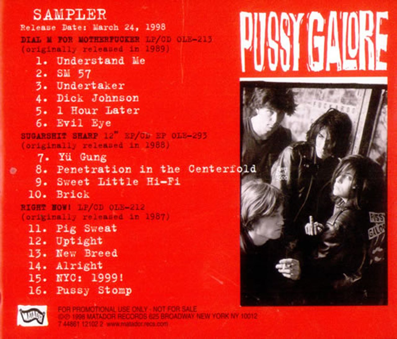 Pussy Galore Sampler US Promo CD album — RareVinyl.com