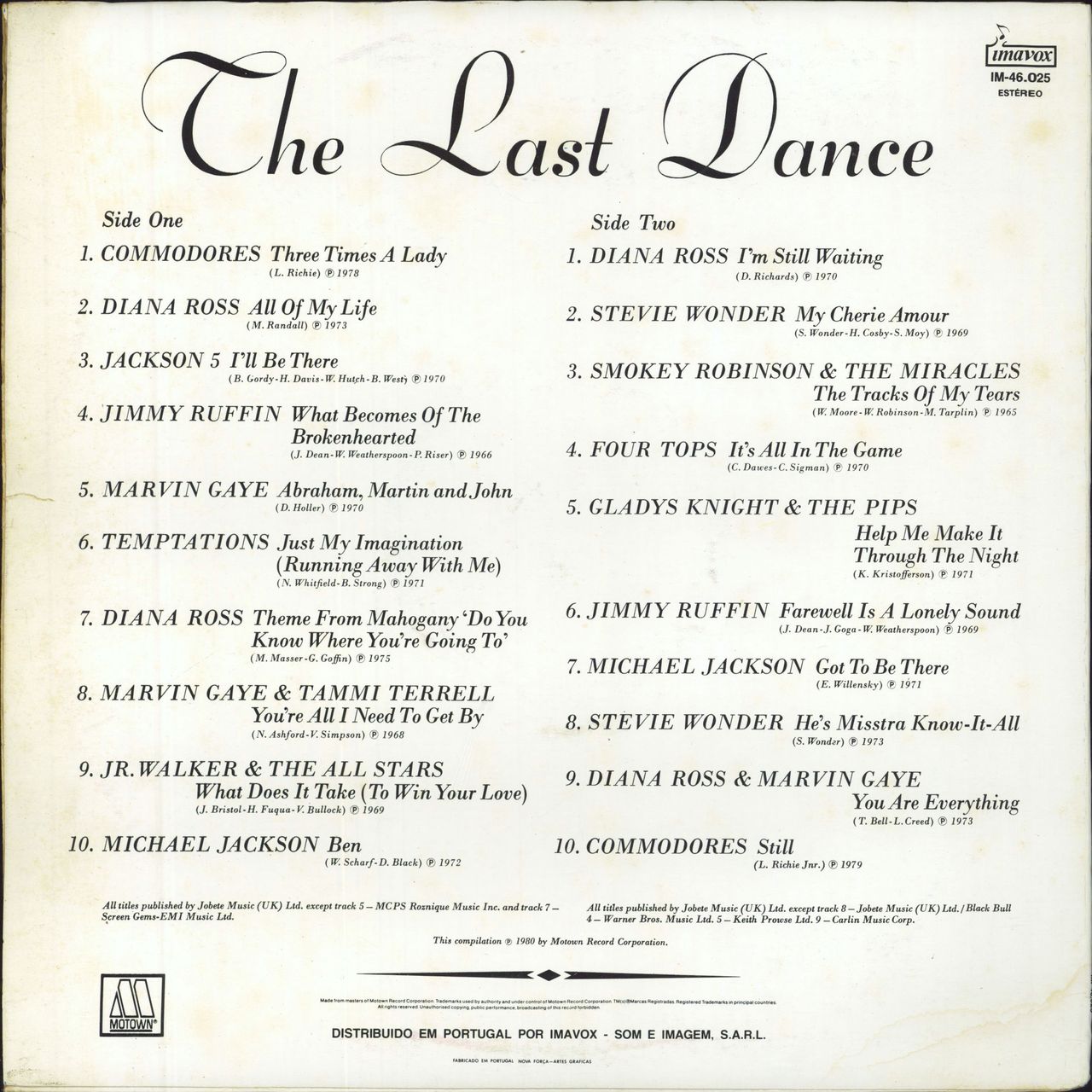 Tamla Motown The Last Dance Portugese Vinyl LP —