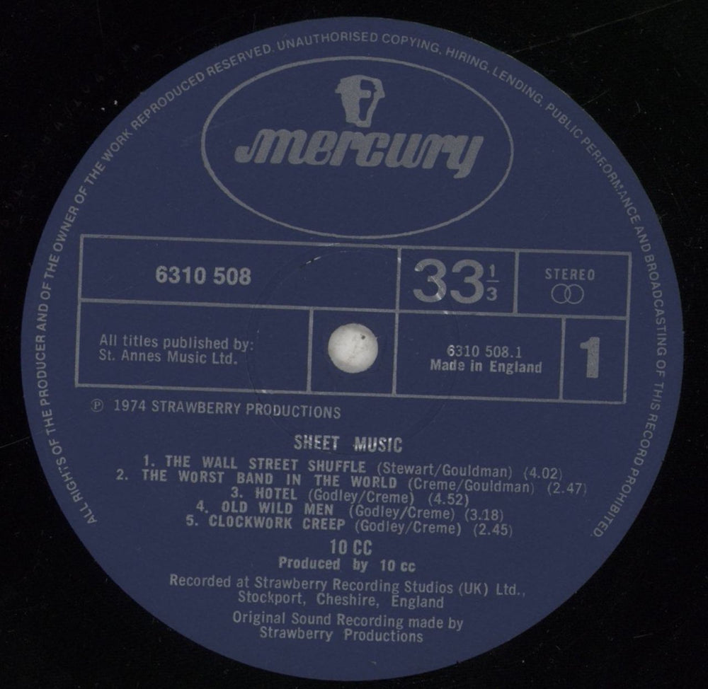 10cc Sheet Music UK vinyl LP album (LP record) 10CLPSH572931