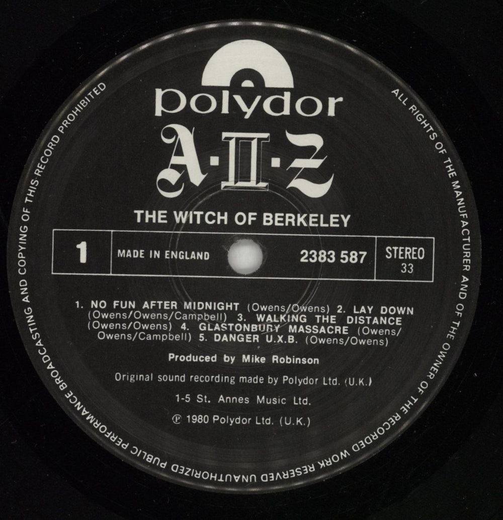 A II Z The Witch Of Berkeley - Live - EX UK vinyl LP album (LP record) A2ZLPTH574842