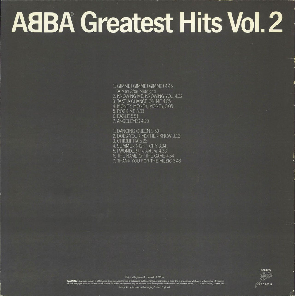 Abba Greatest Hits Vol. 2 UK vinyl LP album (LP record)