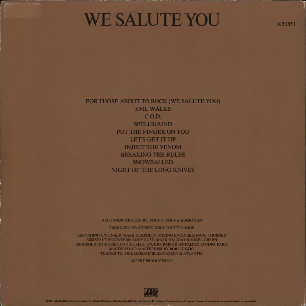 AC/DC For Those About To Rock We Salute You - EX UK vinyl LP album (LP record)