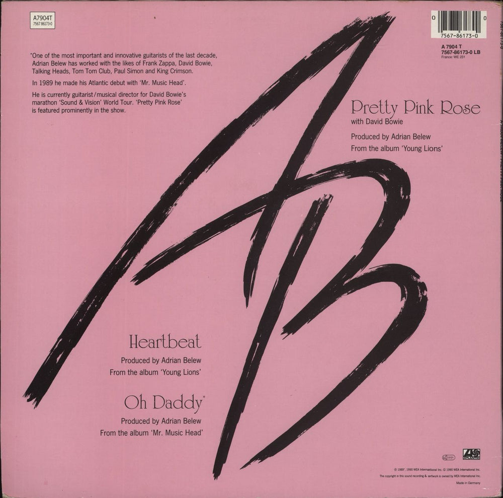 Adrian Belew Pretty Pink Rose UK 12" vinyl single (12 inch record / Maxi-single) 075678617300