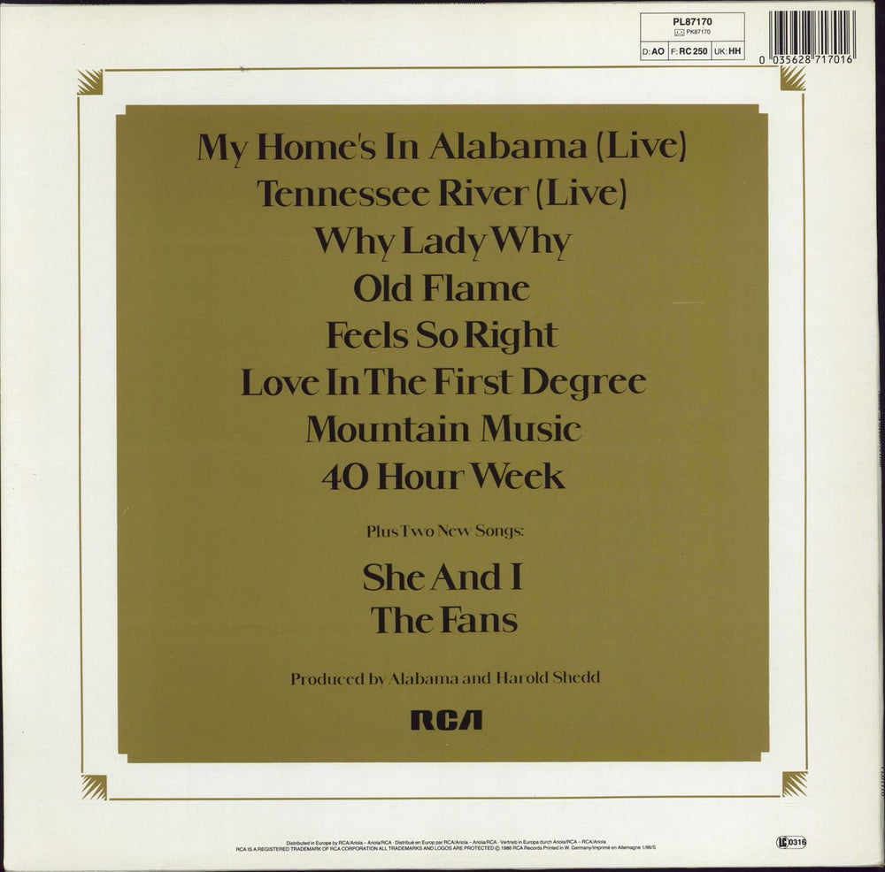 Alabama Alabama Greatest Hits German vinyl LP album (LP record) 035628717016