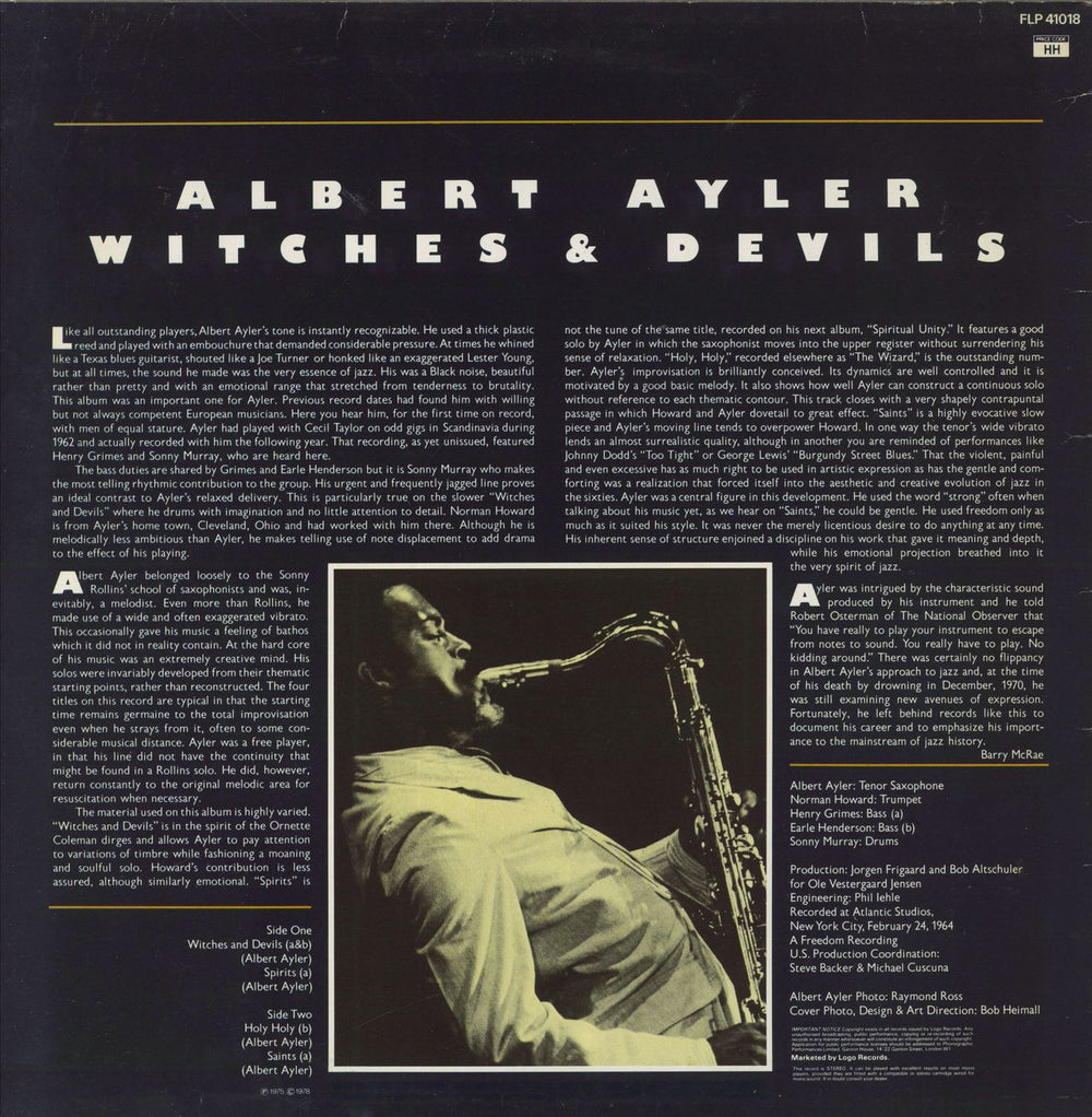 Albert Ayler Witches & Devils UK vinyl LP album (LP record)