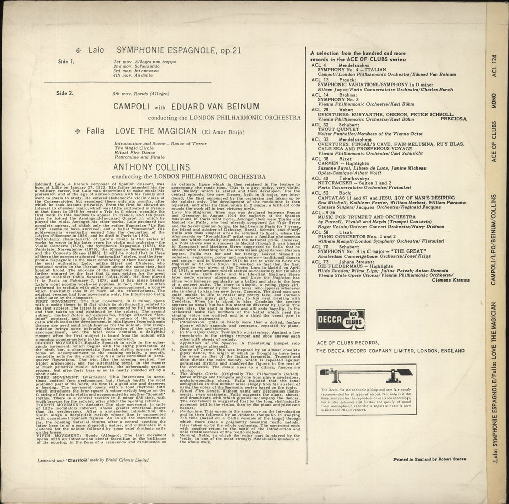 Alfredo Campoli Lalo: Symphonie Espagnole / Falla: Love The Magician UK vinyl LP album (LP record)