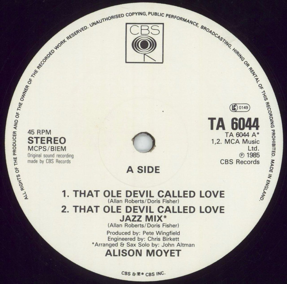 Alison Moyet That Ole Devil Called Love - Promo UK Promo 12" vinyl single (12 inch record / Maxi-single) MOY12TH850693