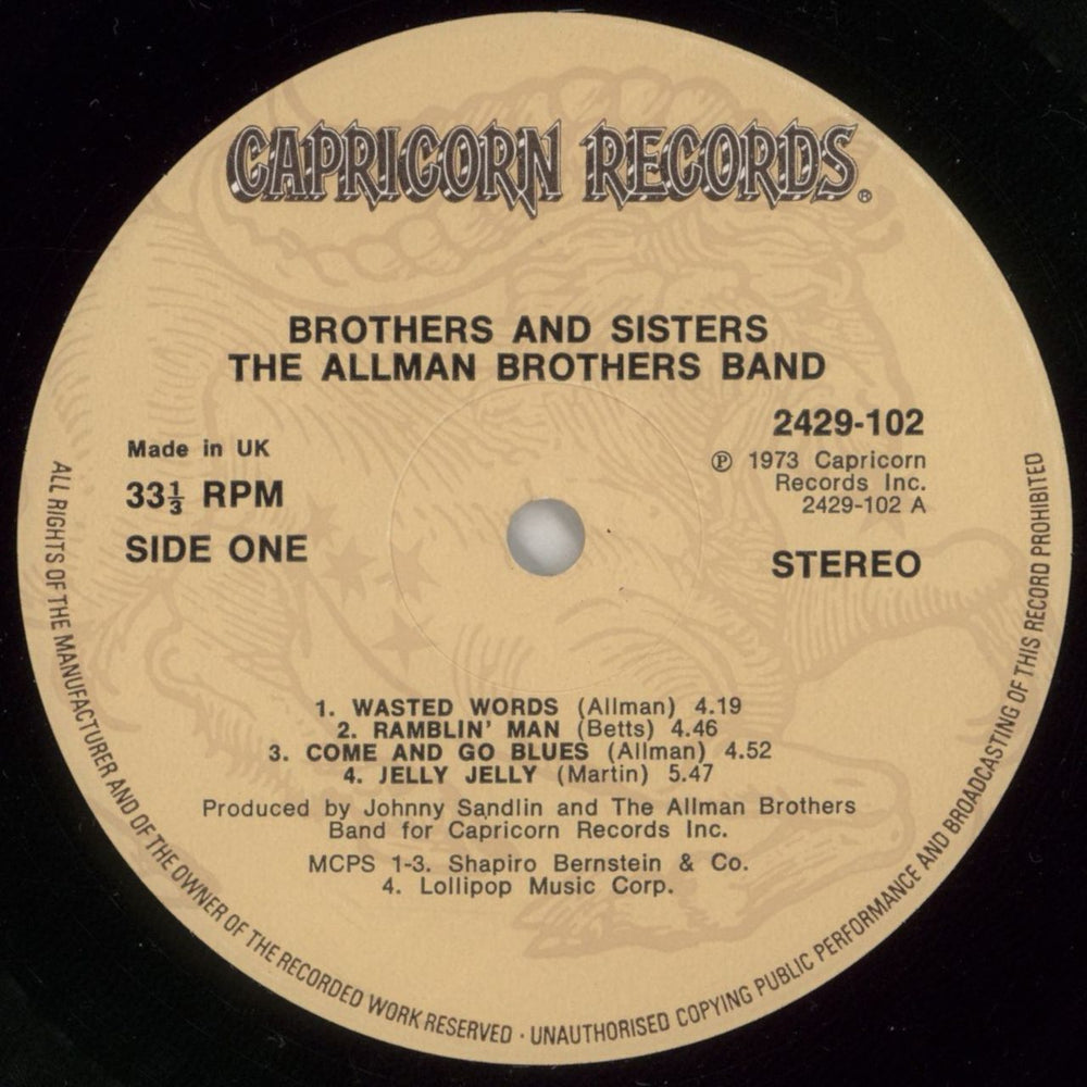 Allman Brothers Band Brothers And Sisters UK vinyl LP album (LP record) ABRLPBR498602