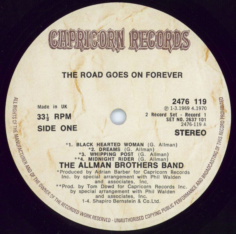 Allman Brothers Band The Road Goes On Forever UK 2-LP vinyl record set (Double LP Album) ABR2LTH228204