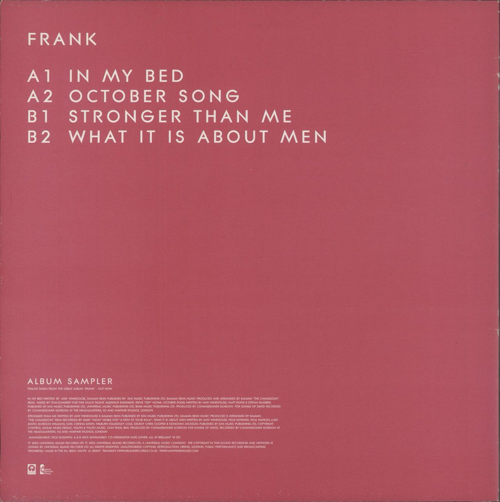 Amy Winehouse Frank - 5 Track Album Sampler UK Promo 12" vinyl single (12 inch record / Maxi-single)