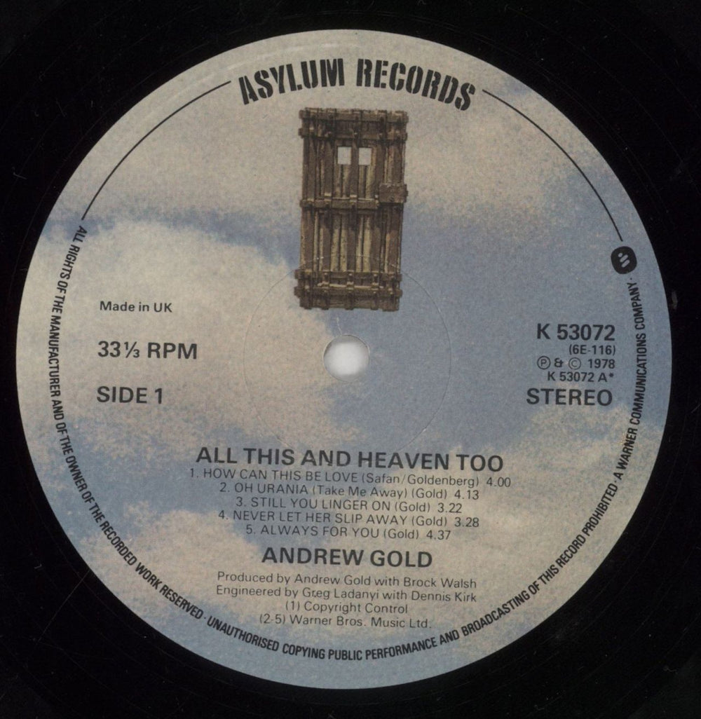 Andrew Gold All This And Heaven Too UK vinyl LP album (LP record) ADWLPAL299665