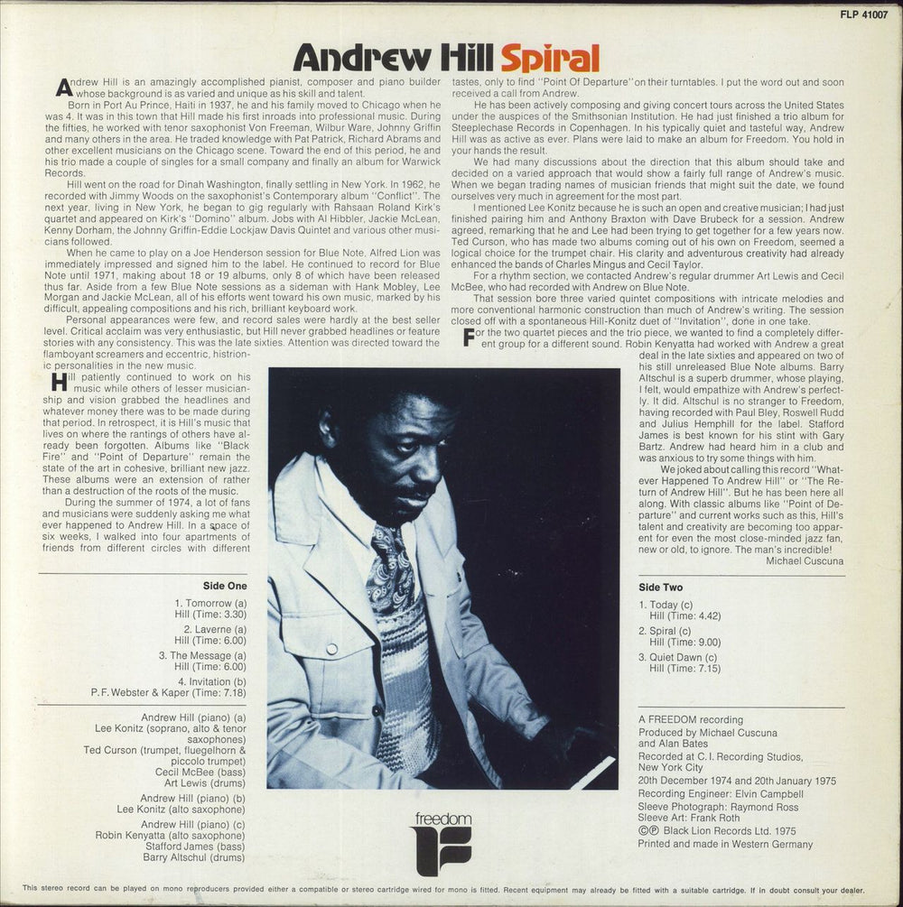 Andrew Hill Spiral German vinyl LP album (LP record)