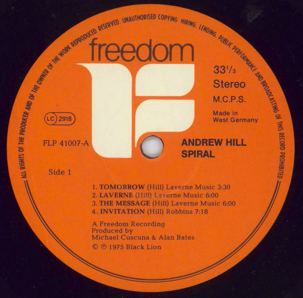 Andrew Hill Spiral German vinyl LP album (LP record) A2TLPSP850759