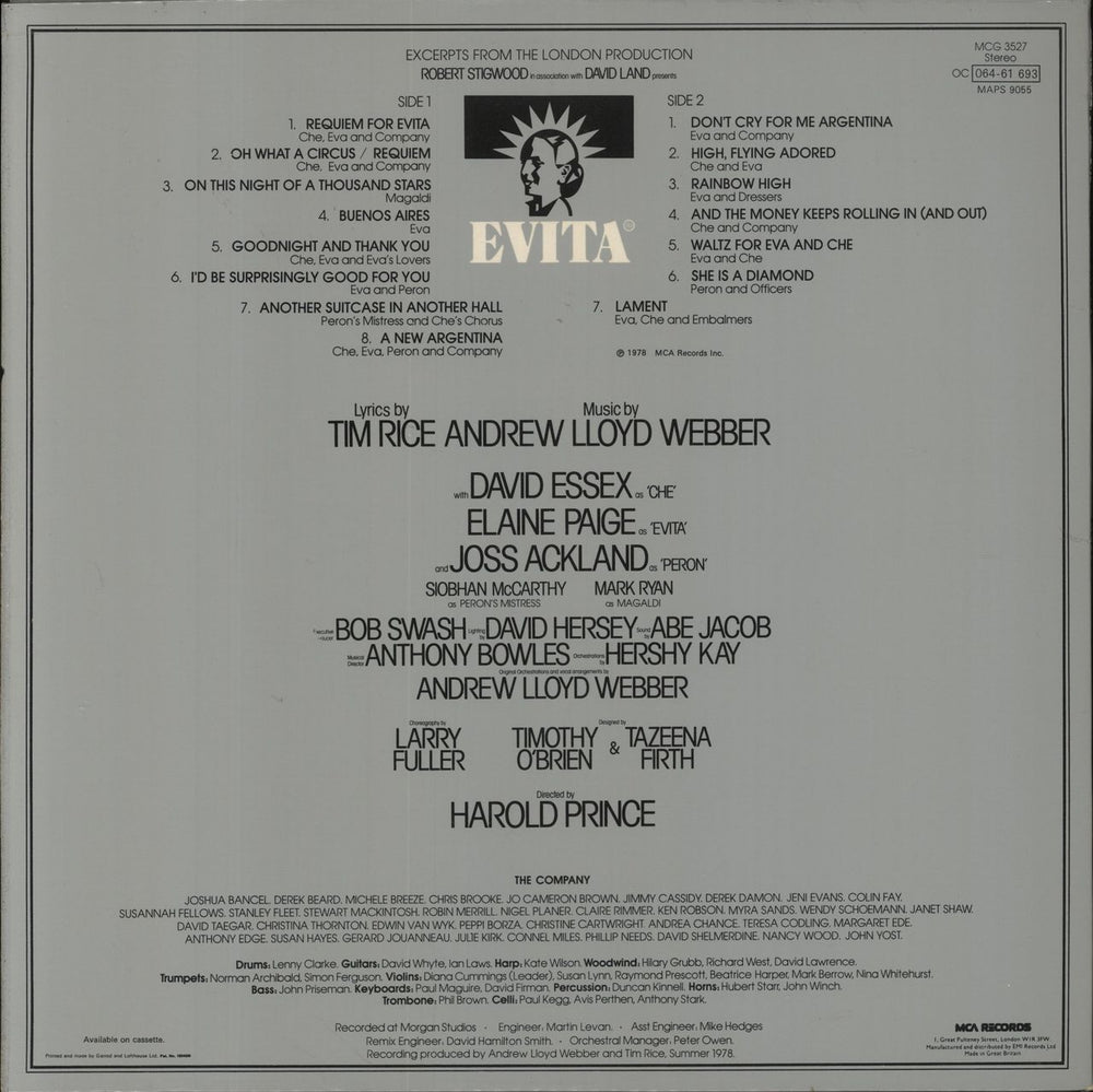 Andrew Lloyd Webber & Tim Rice Evita UK vinyl LP album (LP record)