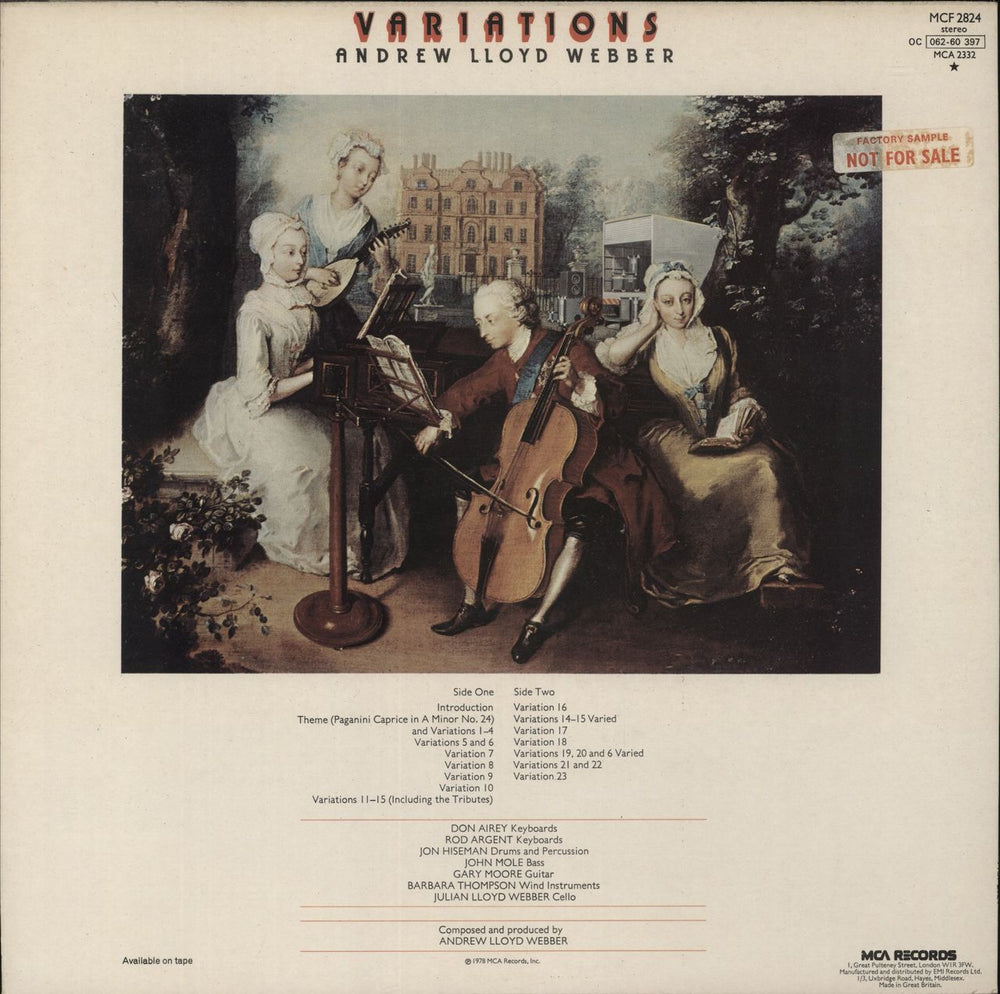 Andrew Lloyd Webber Variations - 1st - Factory Sample UK Promo vinyl LP album (LP record)