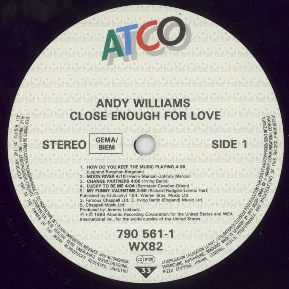 Andy Williams Close Enough For Love UK vinyl LP album (LP record) AWILPCL278372