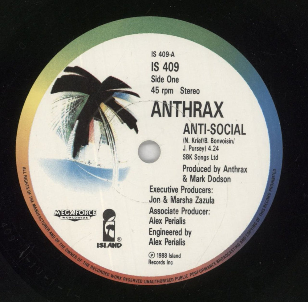 Anthrax Anti-Social - Hologram Sticker UK 7" vinyl single (7 inch record / 45) ANX07AN862649