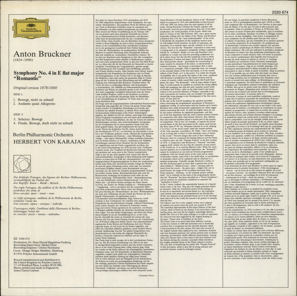 Anton Bruckner Bruckner: Symphony No. 4 "Romantic" UK vinyl LP album (LP record)