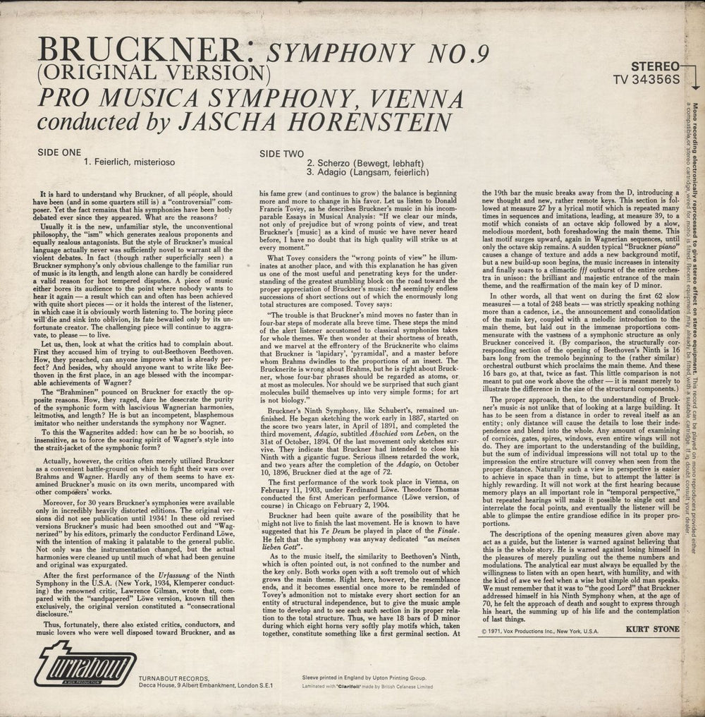 Anton Bruckner Bruckner: Symphony No. 9 (Original Version) UK vinyl LP album (LP record)