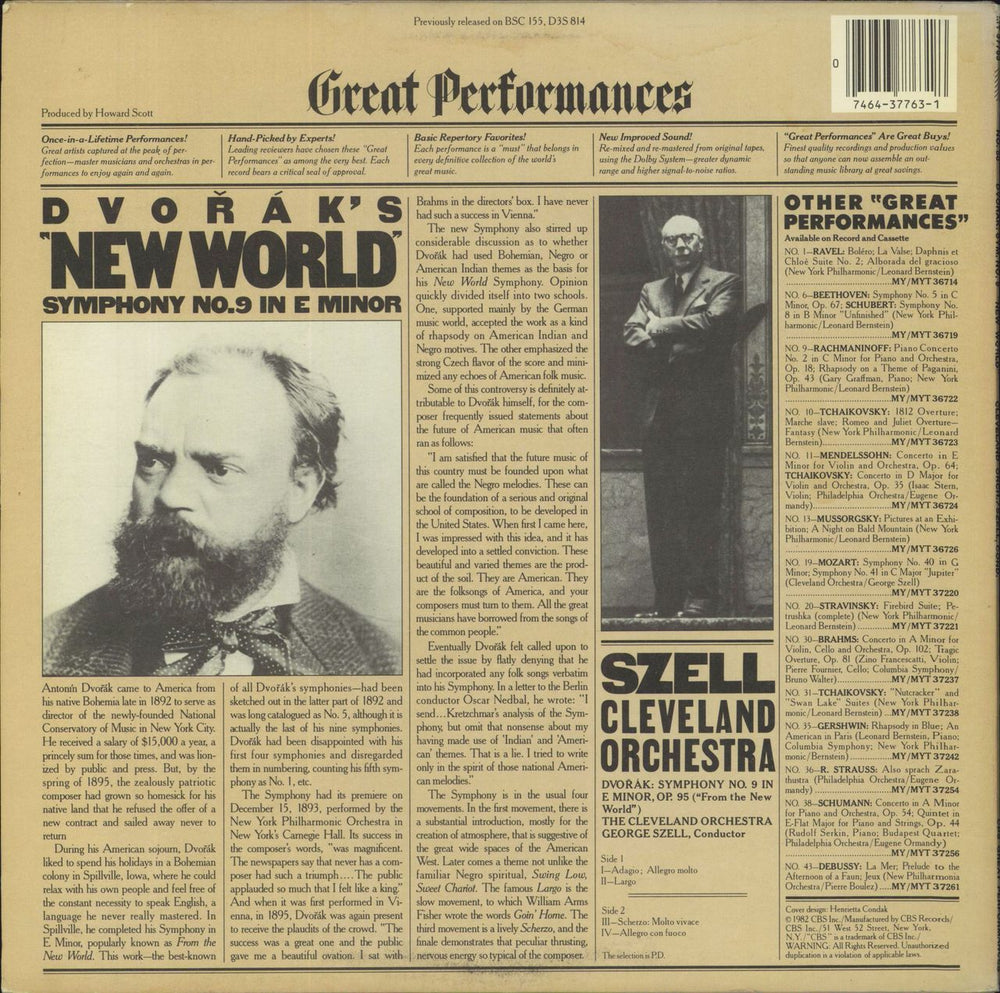 Antonín Dvorák Dvorák: "New World" Symphony No. 9 In E Minor US vinyl LP album (LP record)