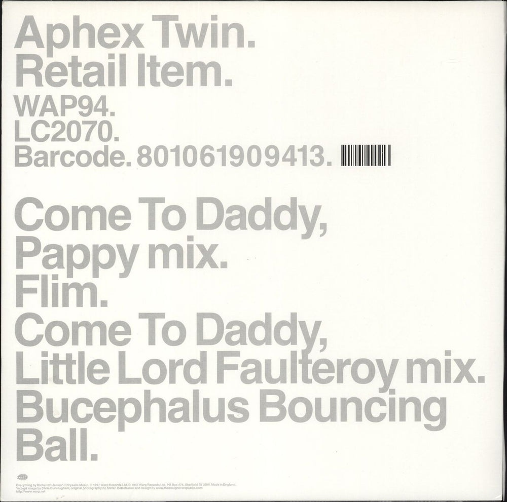 Aphex Twin Come To Daddy UK 12" vinyl single (12 inch record / Maxi-single) 801061909413