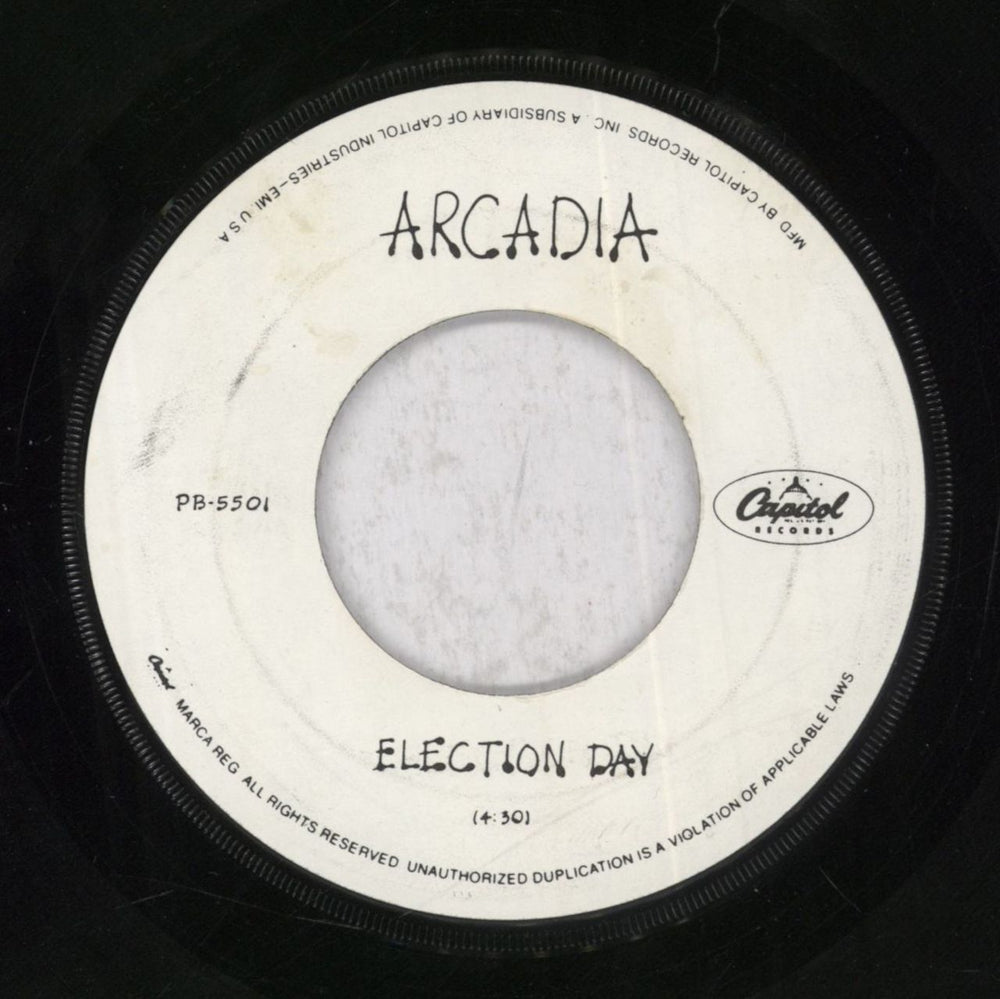 Arcadia Election Day US Promo 7" vinyl single (7 inch record / 45) PB5501