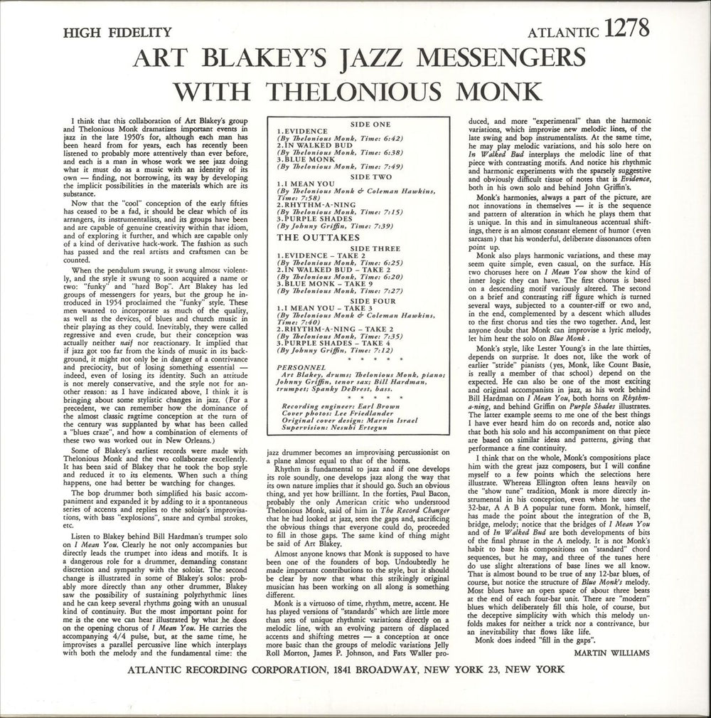 Art Blakey & The Jazz Messengers Art Blakey's Jazz Messengers With Thelonious Monk - 180gm UK 2-LP vinyl record set (Double LP Album) 603497842391