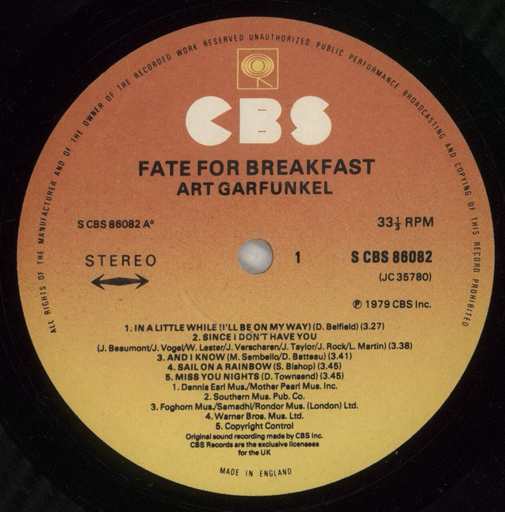Art Garfunkel Fate For Breakfast UK vinyl LP album (LP record) ARTLPFA231600