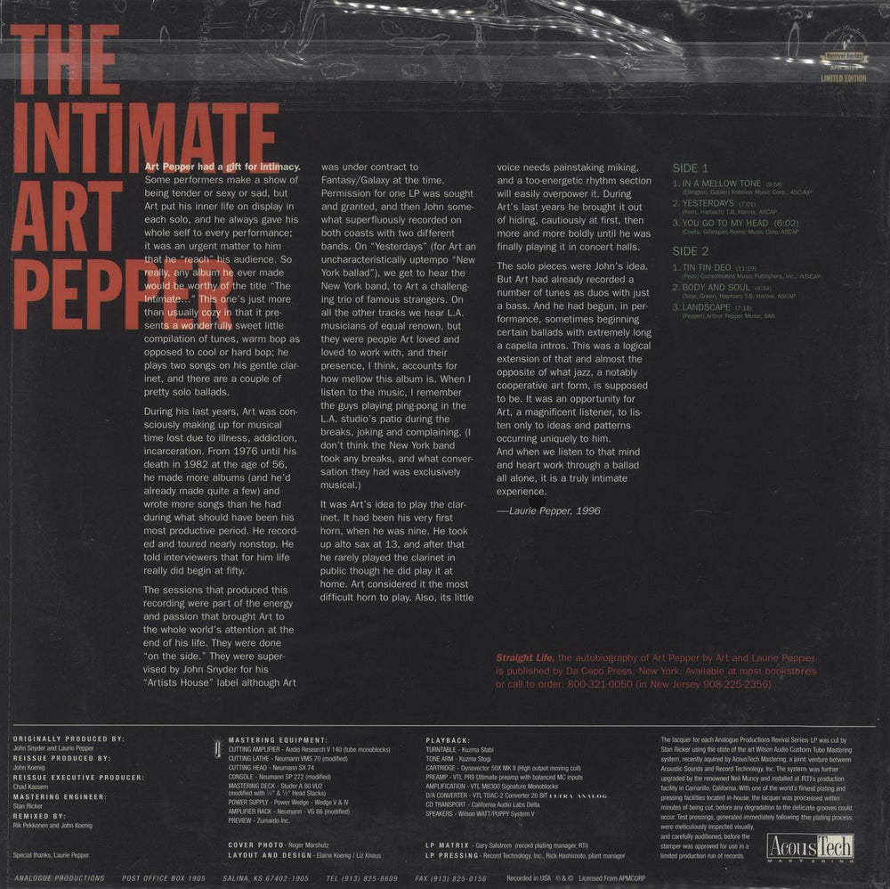 Art Pepper The Intimate Art Pepper US vinyl LP album (LP record)