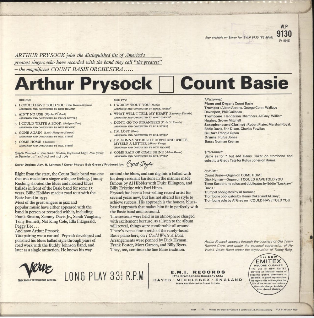 Arthur Prysock Arthur Prysock - Count Basie UK vinyl LP album (LP record)