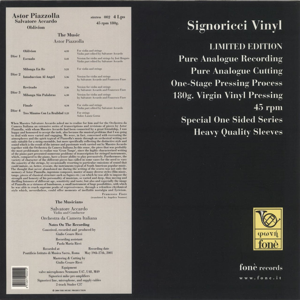 Astor Piazzolla Oblivion - 180gm Vinyl Italian 4-LP vinyl album record set 002