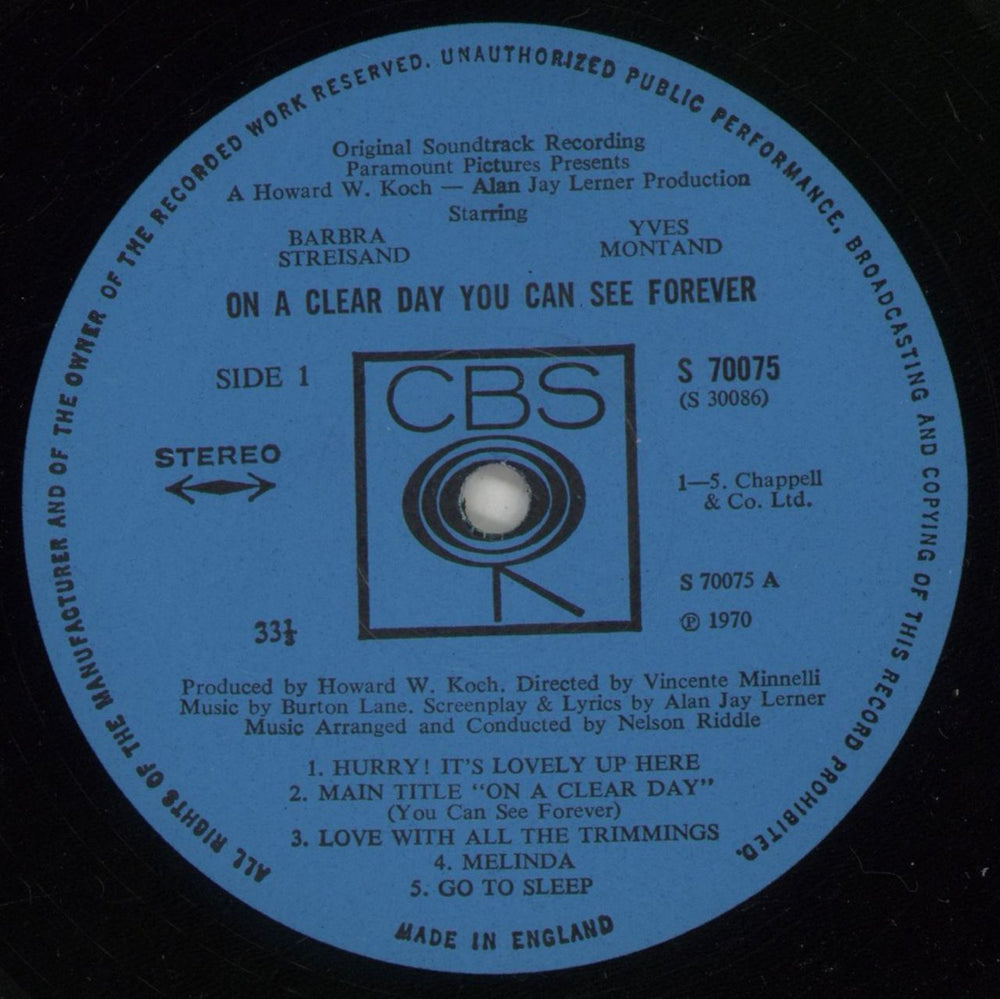 Barbra Streisand On A Clear Day You Can See Forever UK vinyl LP album (LP record) BARLPON612542