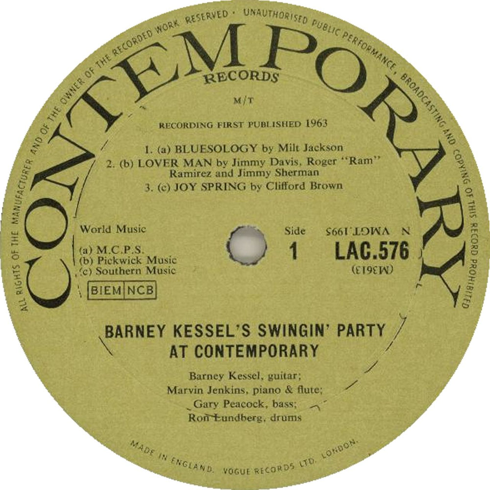 Barney Kessel Barney Kessel's Swingin' Party At Contemporary UK vinyl LP album (LP record) BC0LPBA651666
