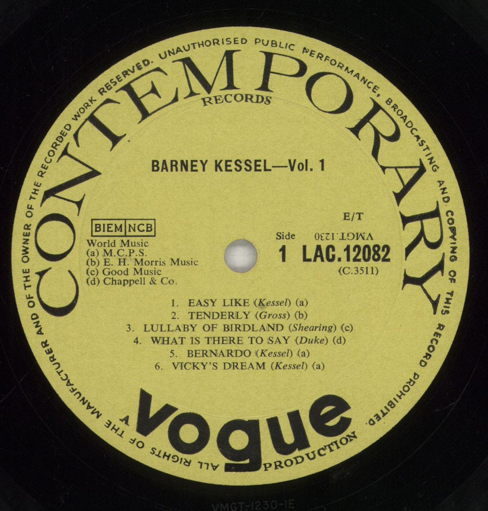 Barney Kessel Volume One UK vinyl LP album (LP record) BC0LPVO527837