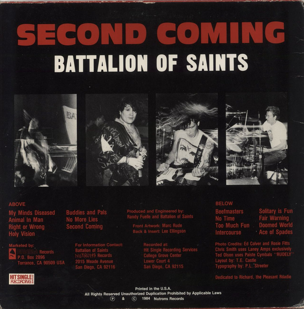 Battalion Of Saints Second Coming US vinyl LP album (LP record)