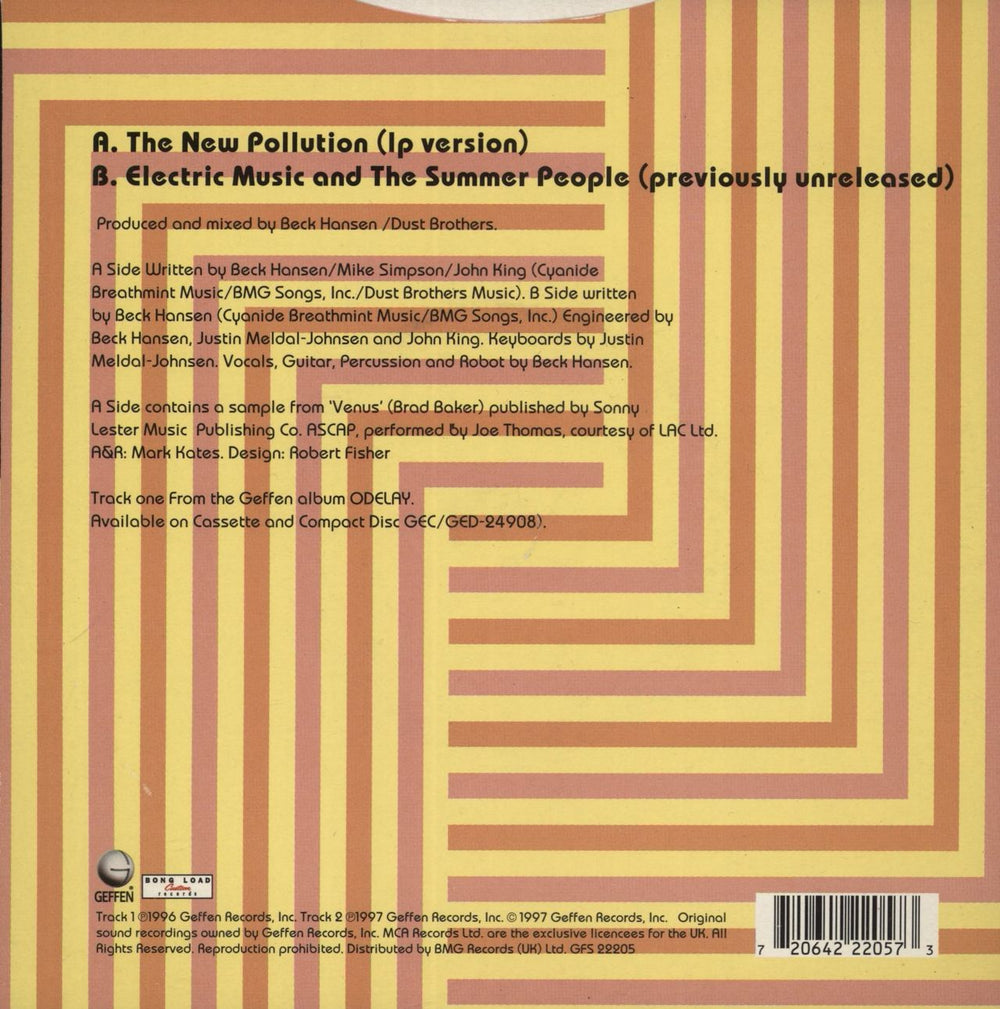 Beck The New Pollution UK 7" vinyl single (7 inch record / 45) 720642220573