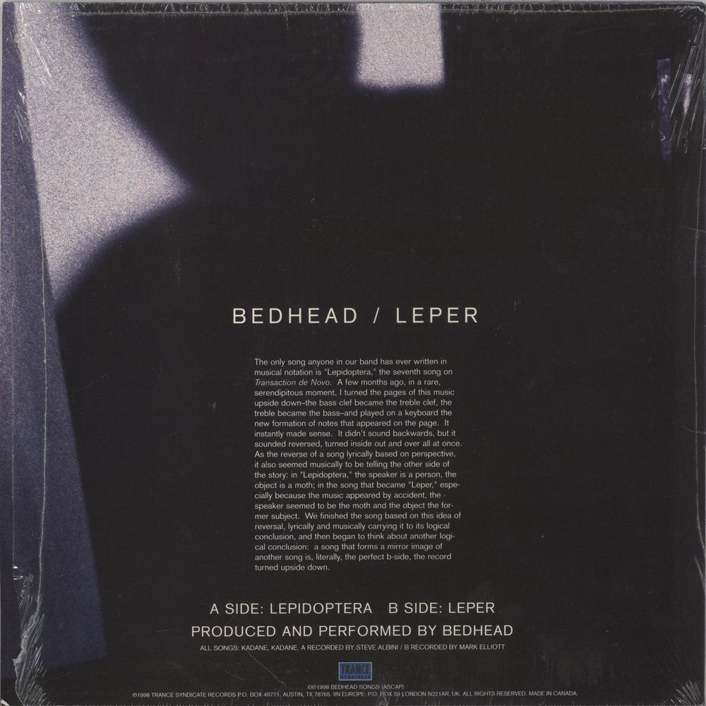 Bedhead Lepidoptera US 10" vinyl single (10 inch record)