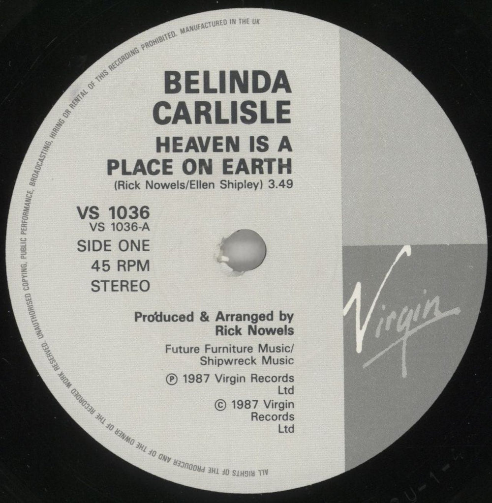 Belinda Carlisle Heaven Is A Place On Earth UK 7" vinyl single (7 inch record / 45) CAR07HE33274