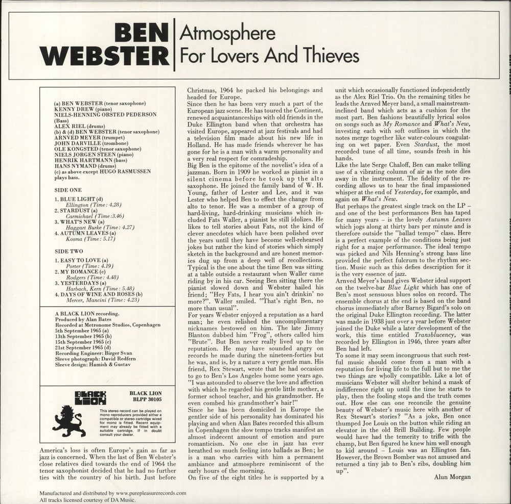 Ben Webster Atmosphere For Lovers And Thieves - 180gm UK vinyl LP album (LP record) 5060149620588
