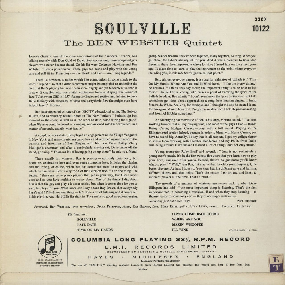 Ben Webster Soulville UK vinyl LP album (LP record)