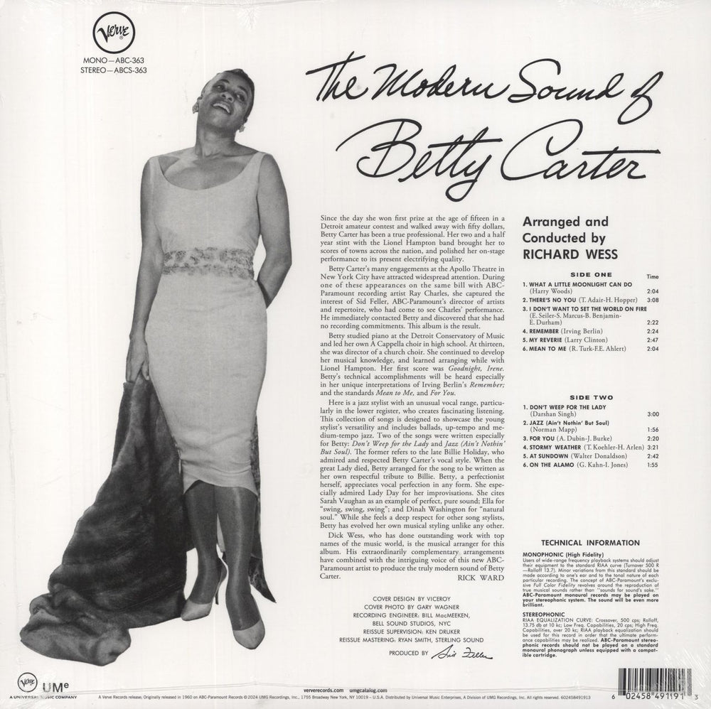 Betty Carter The Modern Sound Of Betty Carter - 180gm Vinyl - Sealed UK vinyl LP album (LP record) 602458491913