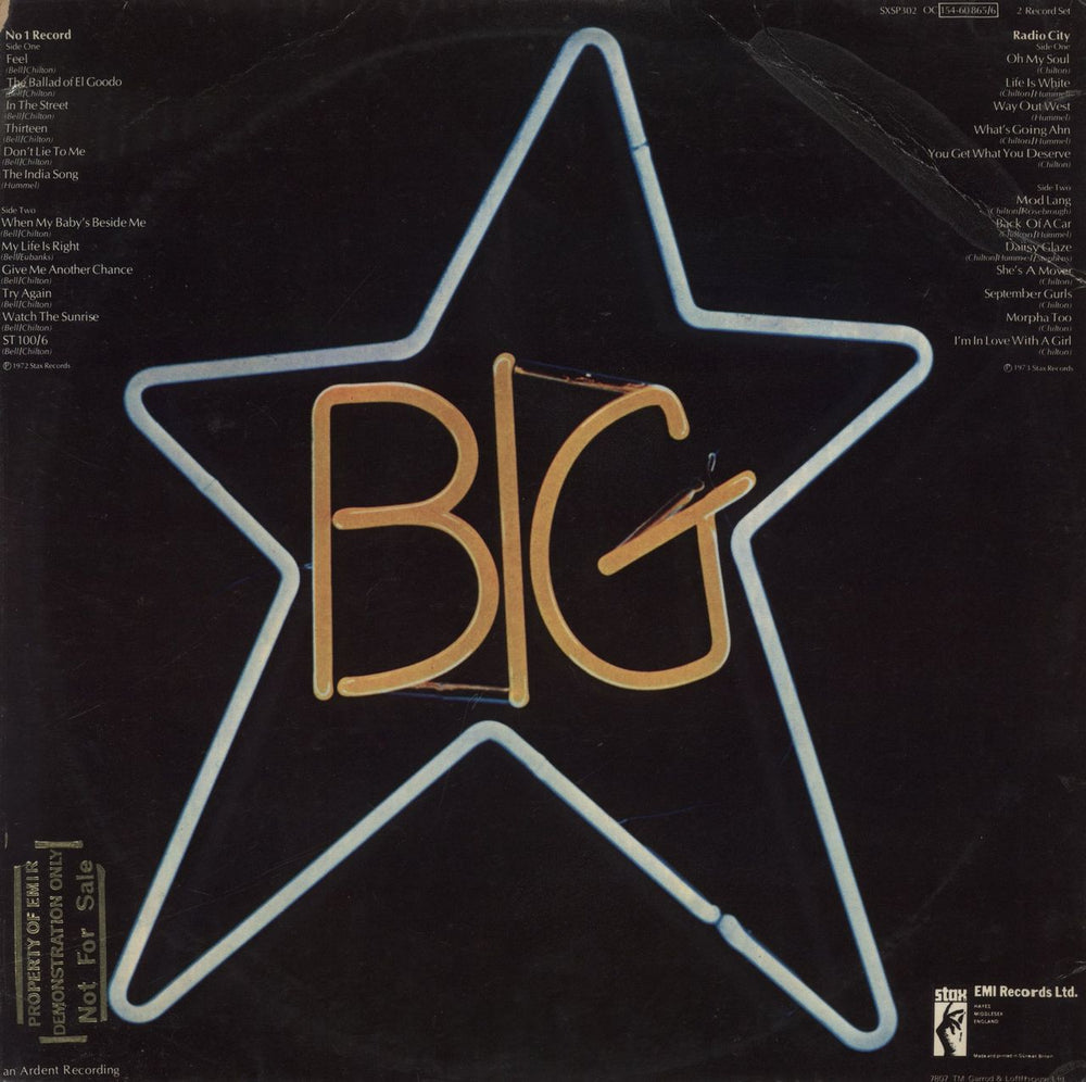 Big Star #1 Record/ Radio City - Promo Stamped Sleeve UK 2-LP vinyl record set (Double LP Album)