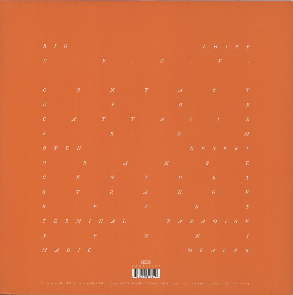 Big Thief U.F.O.F. - Orange Vinyl US vinyl LP album (LP record) 191400012912