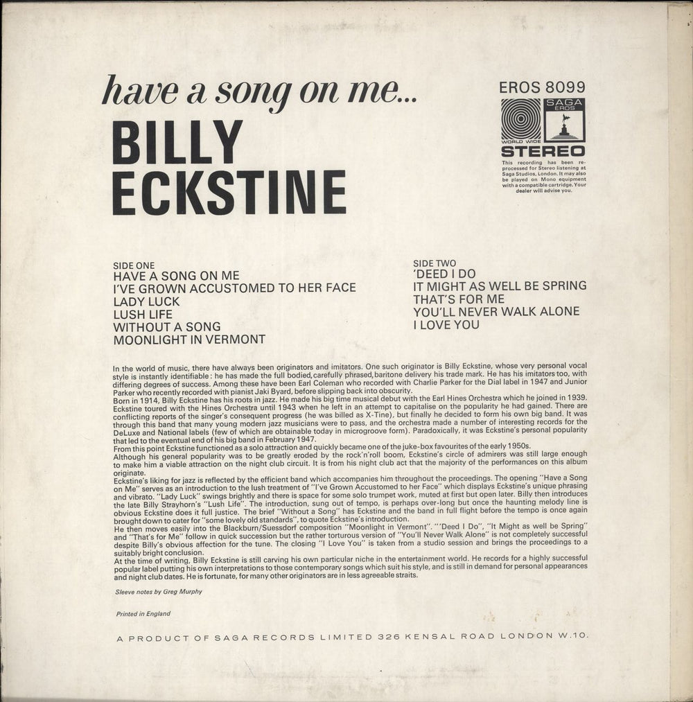 Billy Eckstine & Sarah Vaughan Have A Song On Me... UK vinyl LP album (LP record)