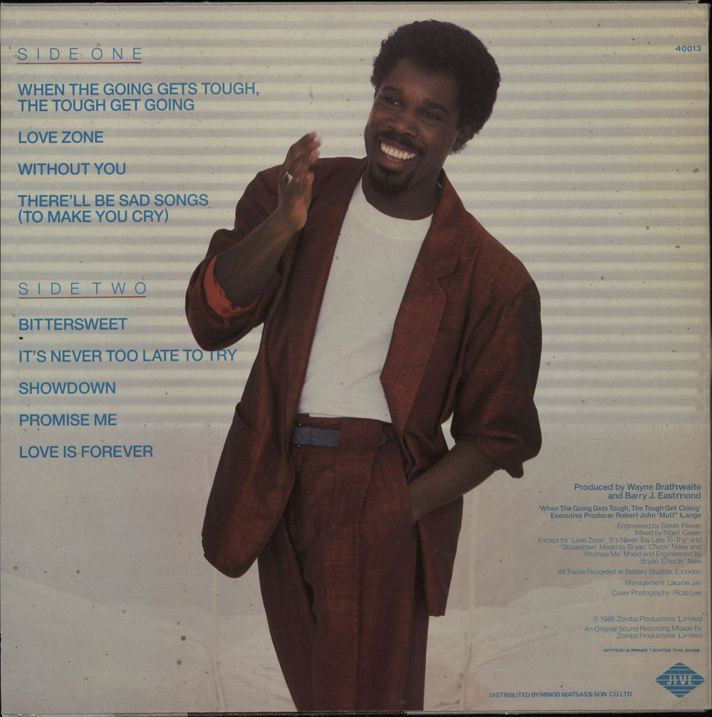 Billy Ocean Love Zone Greek vinyl LP album (LP record)