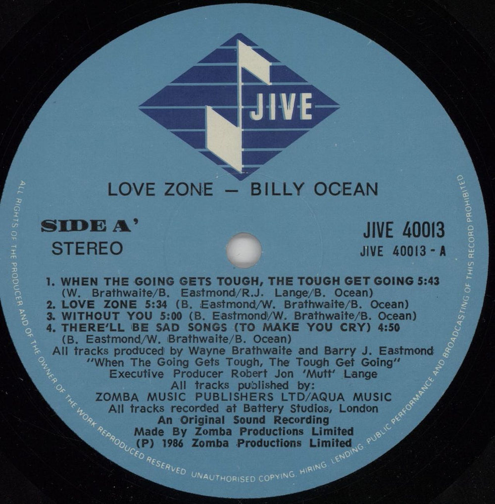 Billy Ocean Love Zone Greek vinyl LP album (LP record) BCNLPLO756334