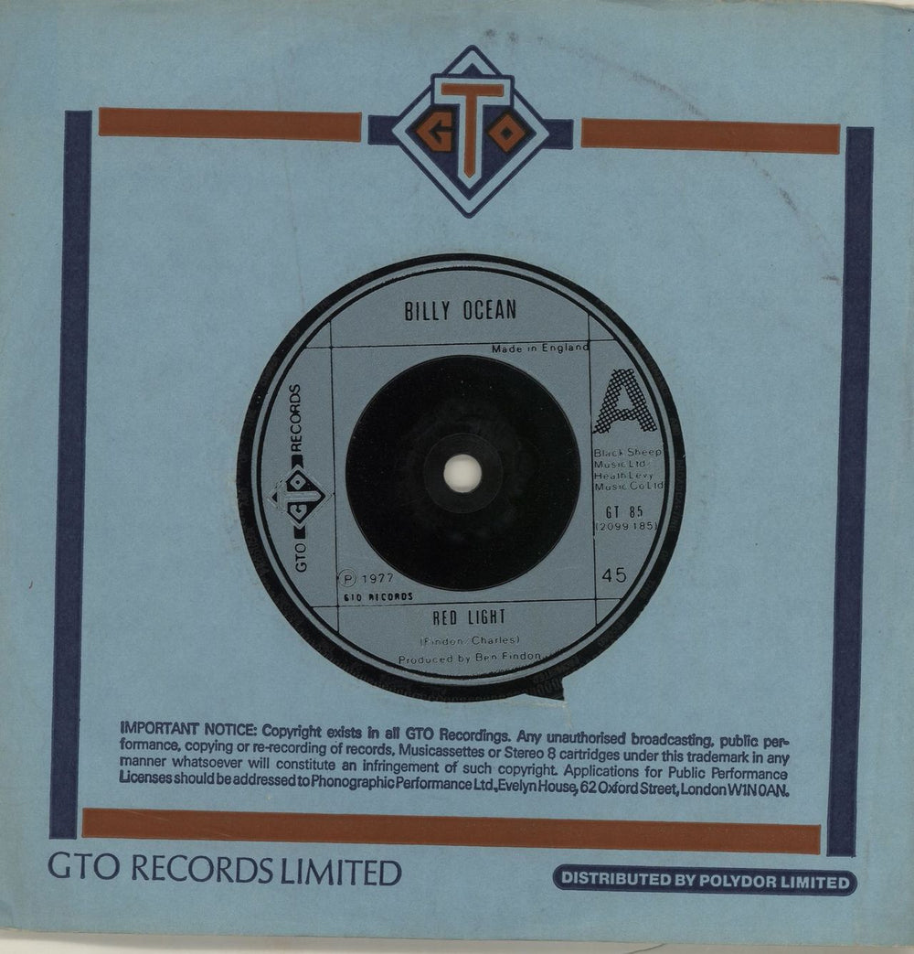 Billy Ocean Red Light Spells Danger UK 7" vinyl single (7 inch record / 45) GT85