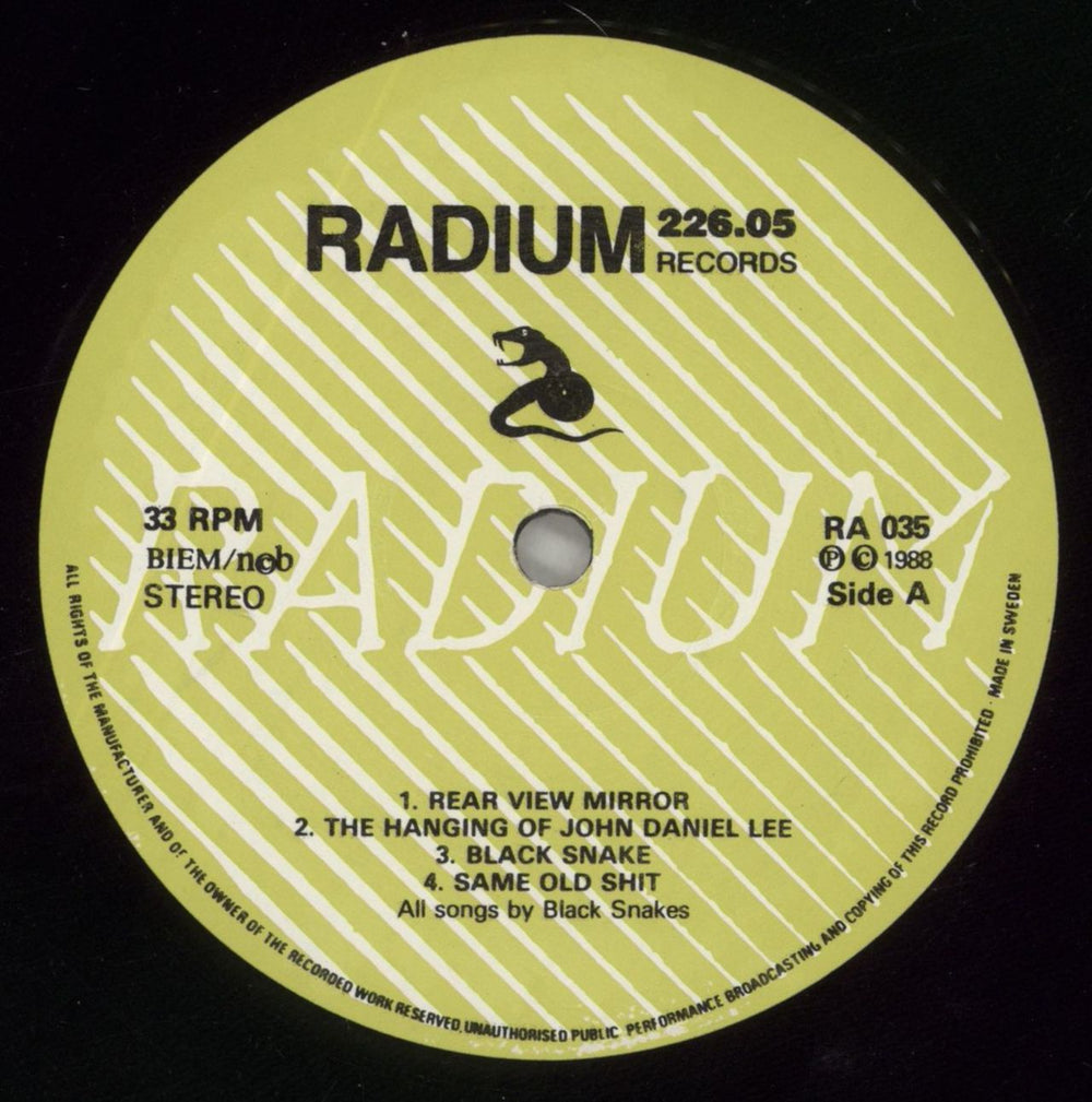 Black Snakes Crawl Swedish vinyl LP album (LP record) 73ALPCR860758